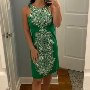 INC Green High Neck Paisley Dress